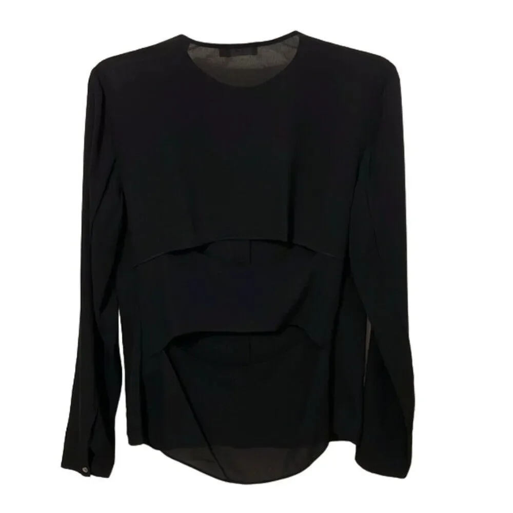 A.L.C. Black Silk Blouse Top Womens Size 4 Cut-Out Back Minimalist Dark Academia